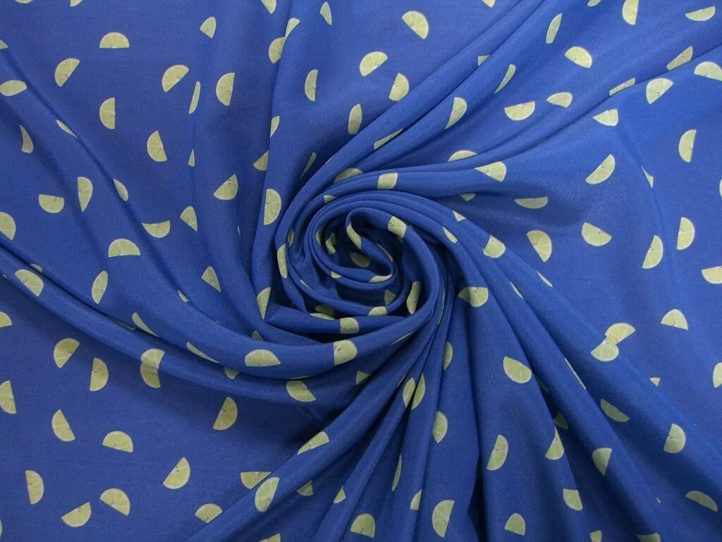 Синий крепдешин с рисунком желтые дольки